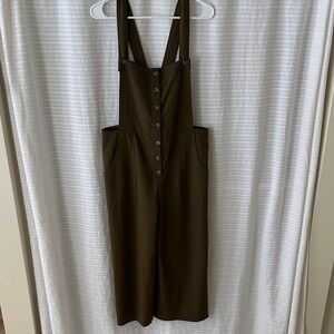 Olive Green Button-Up Overalls